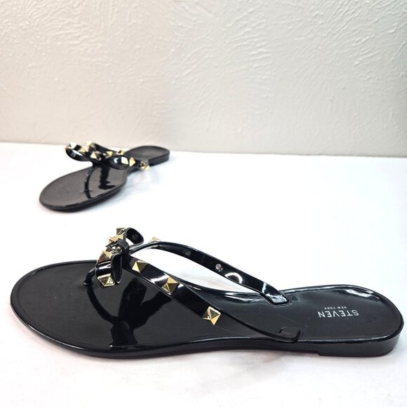 Steve Madden Shoes - Steve Madden Bow Studded Thong Sandals Sz 10 Black Jelly Open Toe Flip Flops